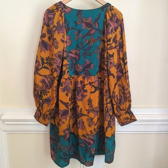 NWT Anthropologie Romantic Silk Tunic Floral Long Sleeve Boho Dress Medium - Picture 3 of 9